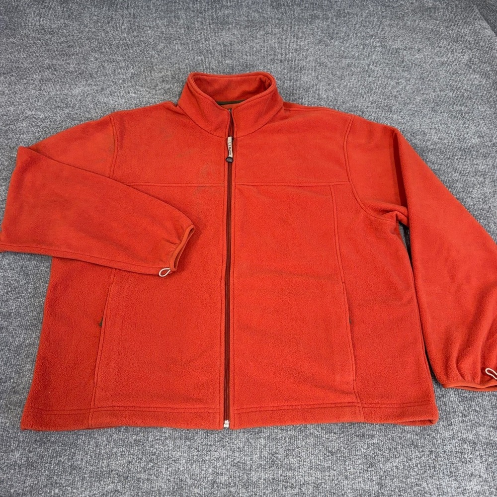 LL Bean Fleece Jacket Men 2XL Orange Inner Liner Full Zip Mock Neck Outdoor READ - Picture 2 of 10